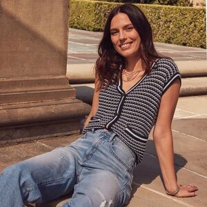 Evereve Willa Lady Like Vest Black White Size Medium New